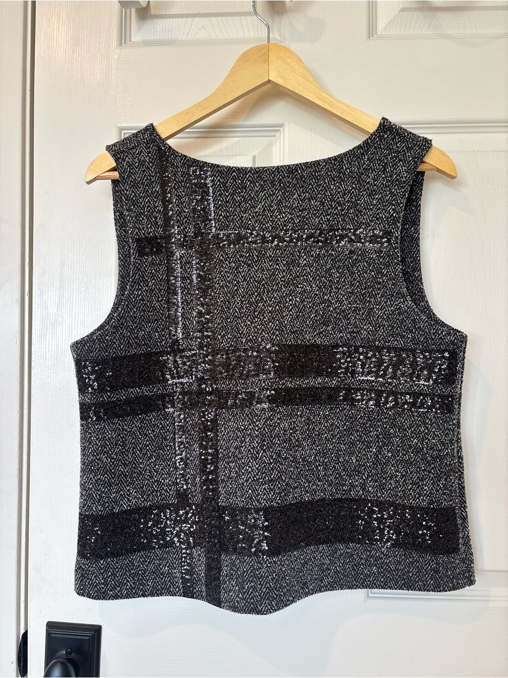 Banana Republic Black & Gray Tweed Sequin Holiday Tank Top